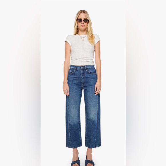 MOTHER Wide Leg Cropped Jeans - Blue - Picture 3 of 13